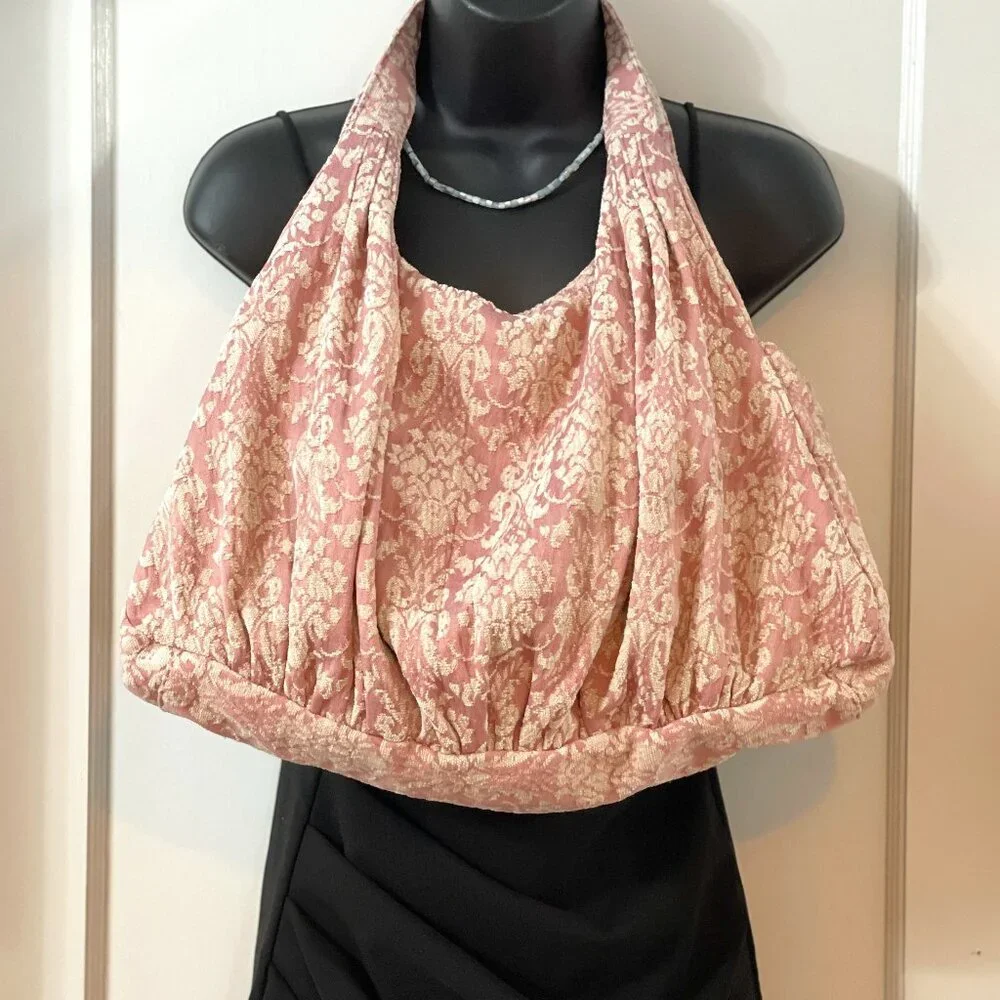 House Purse Day Bag Travel Bag Clay Pink White Damask Large Hobo Bag - Picture 2 of 14